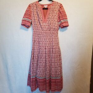 Current Air M Dress Midi Cotton Pleated Terracotta Floral Cottagecore Bohemian